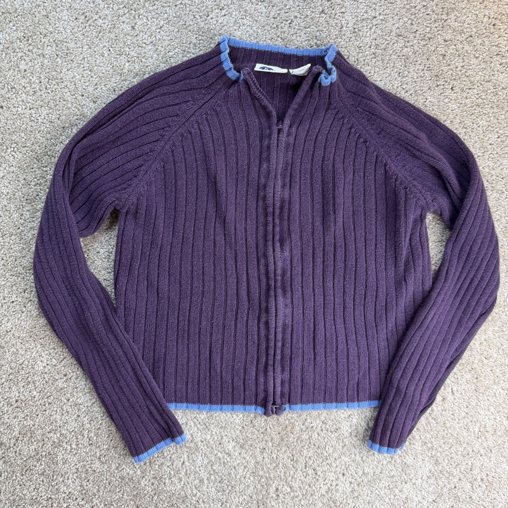 Y2K Arizona Jean Company Sweater Womens M Purple Zip Mock Neck Knit Long Sleeve